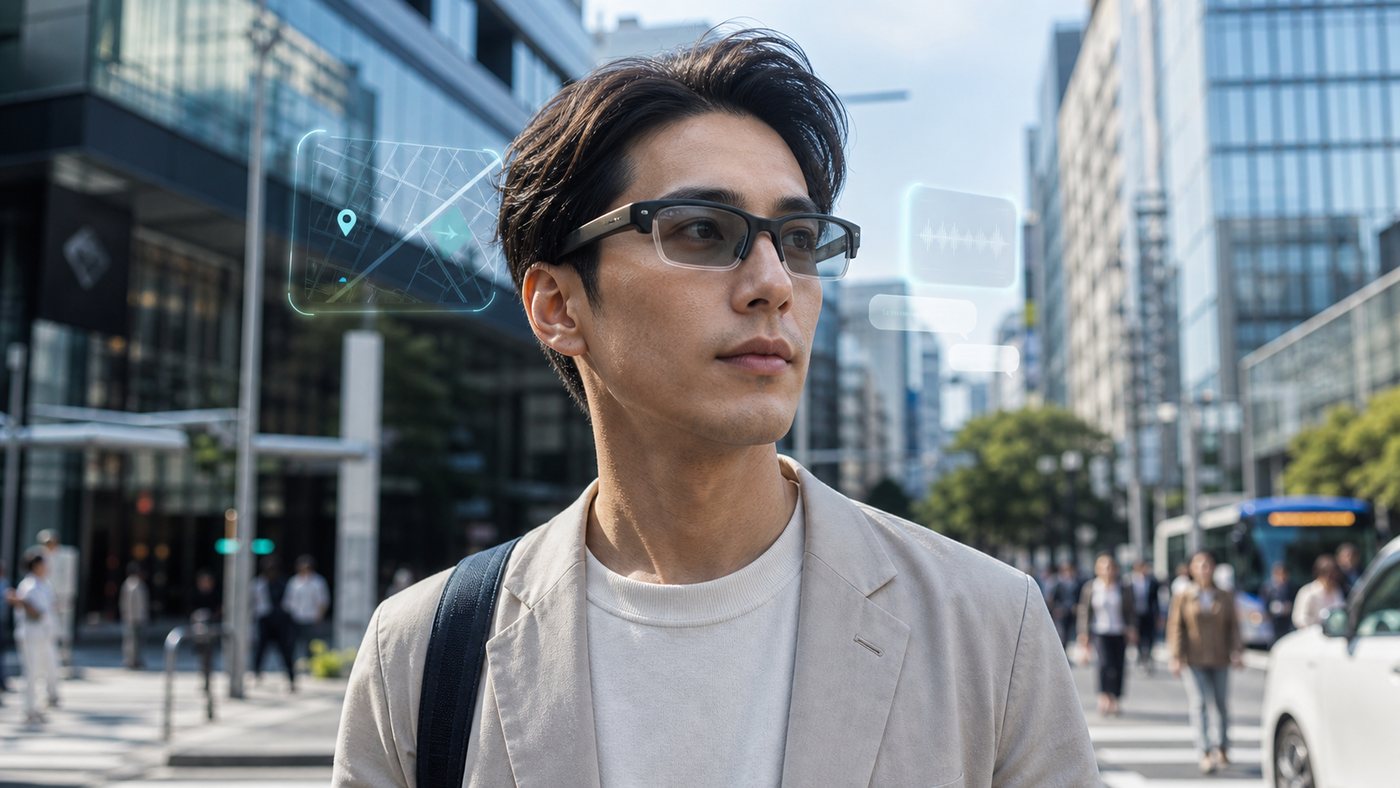 街中でスマートグラスを使う人の参考イメージ